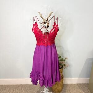 Free People ‘Adella’ red & purple asymmetrical sun dress